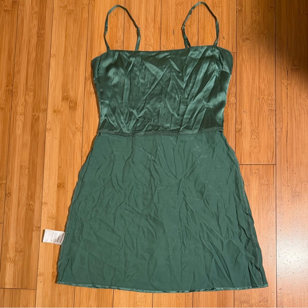 Reformation Kosta Silk Mini Dress Bottle Green Size 4 - Picture 8 of 16